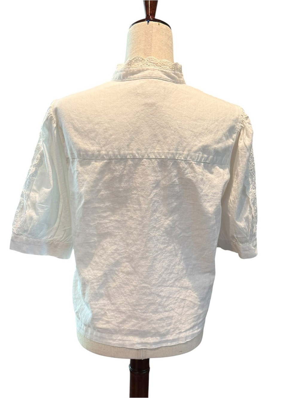Topshop White Heart & Ruffle Detailed Button Front Top Size 8 - Picture 2 of 8